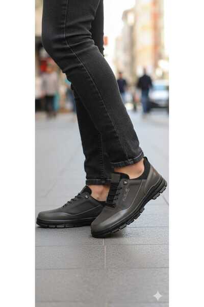 oktay kundura erkek b505k gri deri kauçuk kaydırmaz tabanlı sonbahar kış ilkb...