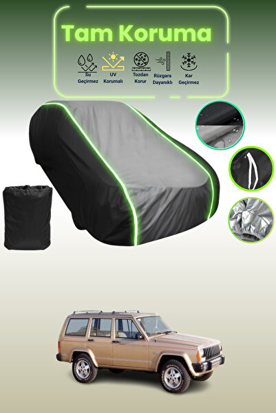 Dokaca Neo غطاء حماية متوافق مع سيارة جيب شيروكي 1984 - 1997 باللون الأسود_الرمادي_الأسود النيون قماش مجدّل