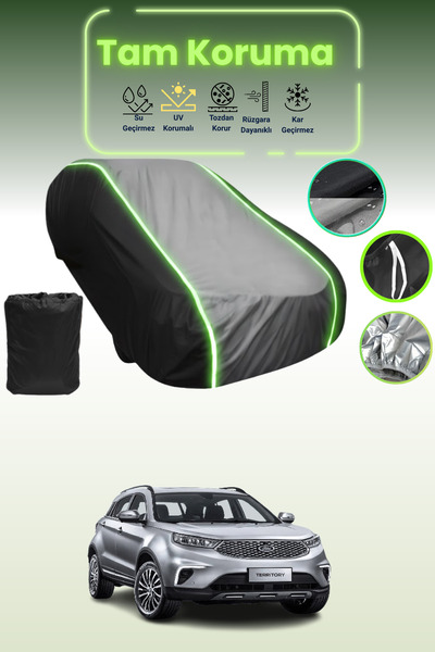 Dokaca Neo غطاء حماية متوافق مع سيارة فورد تيريتوري قماش مجدّل باللون الأسود_الرمادي_الأسود النيون