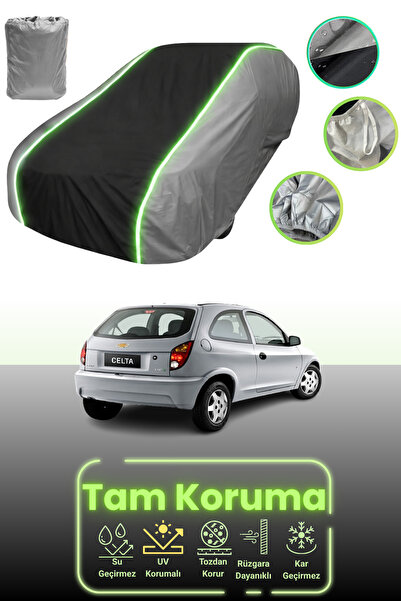Dokaca Neo غطاء حماية متوافق مع شيفروليه سيلتا - قماش مجدّل - 3 أبواب 2000 - 2021 باللون الرمادي والأسود والرمادي النيون