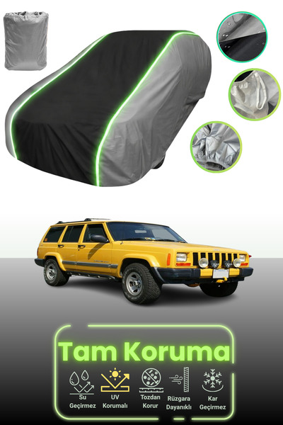 Dokaca Neo غطاء حماية للسيارة باللون الرمادي والأسود والرمادي النيون قماش مجدّل متوافق مع سيارة جيب شيروكي 1997 - 2001