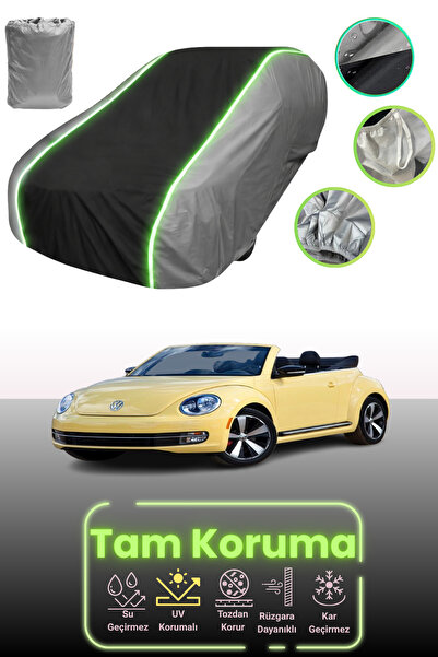 Dokaca Neo غطاء حماية متوافق مع سيارة فولكس فاجن بيتل كابريوليه قماش مجدّل - 2021 باللون الرمادي والأسود والرمادي النيون