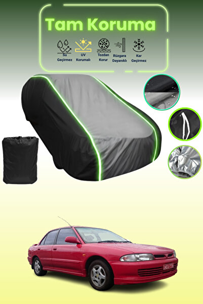 Dokaca Neo غطاء حماية متوافق مع سيارة ميتسوبيشي لانسر 1994 - 1996 باللون الأسود_الرمادي_الأسود النيون قماش مجدّل