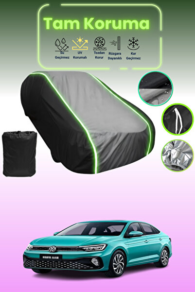 Dokaca Neo غطاء حماية متوافق مع سيارة فولكس فاجن لافيدا Xr باللون الأسود_الرمادي_الأسود النيون قماش مجدّل