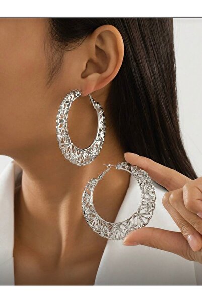 La Saade Elegance Lace Earrings – Gümüş Renk Dantel Desenli Şık Halka Küpe