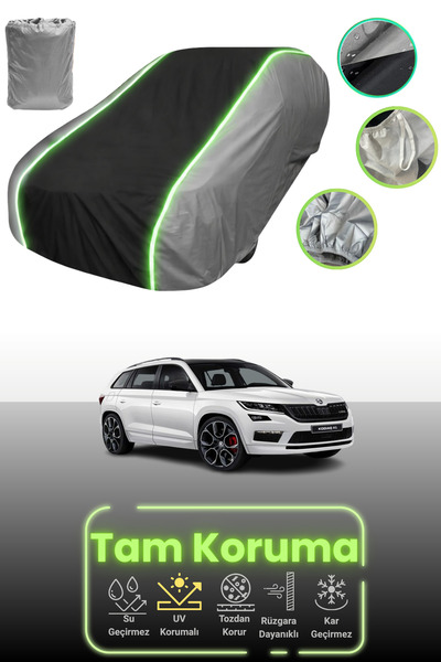 Dokaca Neo غطاء حماية للسيارة باللون الرمادي والأسود والرمادي النيون قماش مجدّل متوافق مع سيارة سكودا كودياك آر إس 2018 - 2021