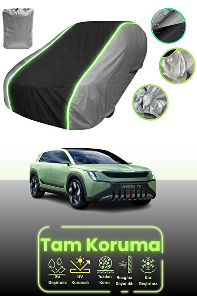 Dokaca Neo غطاء حماية للسيارة باللون الرمادي والأسود والرمادي النيون قماش مجدّل متوافق مع سيارة سكودا فيجن 7s