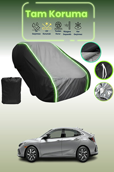 Dokaca Neo غطاء حماية متوافق مع سيارة هوندا سيفيك هاتشباك قماش مجدّل - 2021 باللون الأسود_الرمادي_الأسود النيون