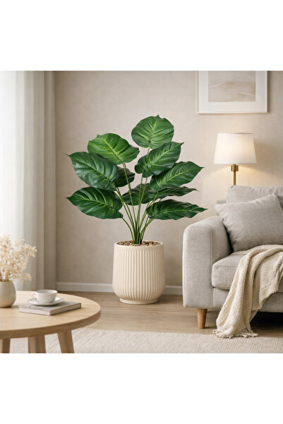 AMZOE نبته بأوراق قلب واقعية مع حوض ديكوري – ارتفاع 55 سم