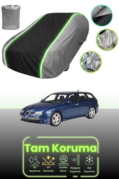 Dokaca Neo غطاء حماية للسيارة باللون الرمادي والأسود والرمادي النيون قماش مجدّل ألفا روميو 156 جي تي إيه سبورت واجون متوافق مع السيارة