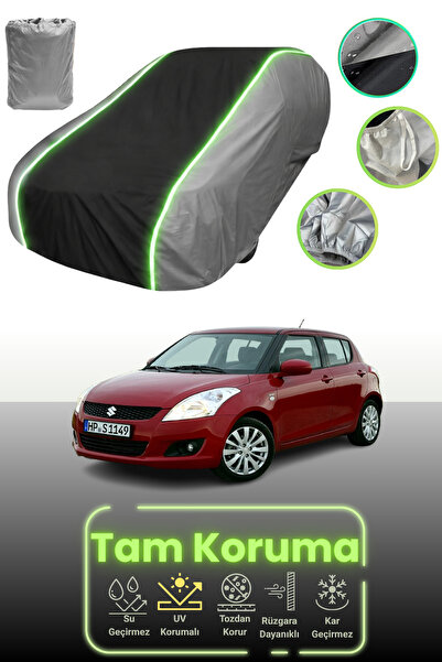 Dokaca Neo غطاء حماية للسيارة باللون الرمادي والأسود والرمادي النيون قماش مجدّل متوافق مع سيارة سوزوكي سويفت