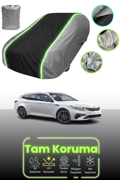 Dokaca Neo غطاء حماية للسيارة باللون الرمادي والأسود والرمادي النيون قماش مجدّل متوافق مع سيارة كيا أوبتيما سبورت واجون 2018 - 2021