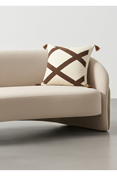 Destiva Home Renli Cross Stitch Punch Embroidered Tassel Throw Pillow Cover Cotton 42X42 cm