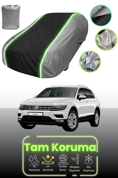 Dokaca Neo غطاء حماية للسيارة باللون الرمادي والأسود والرمادي النيون قماش مجدّل متوافق مع فولكس فاجن تيجوان 2016 - 2021