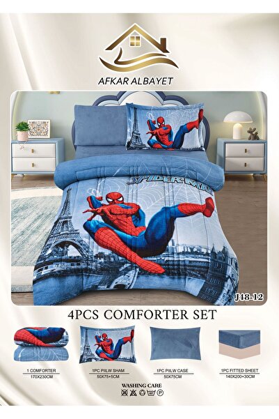 Afkar Albayet Soft velvet children's bedspread, 4 pieces, with cartoon designs