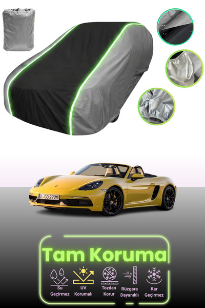 Dokaca Neo غطاء حماية متوافق مع سيارة بورش 718 بوكستر جي تي إس (982) 2017 - 2021 باللون الرمادي والأسود والرمادي النيون قماش مجدّل