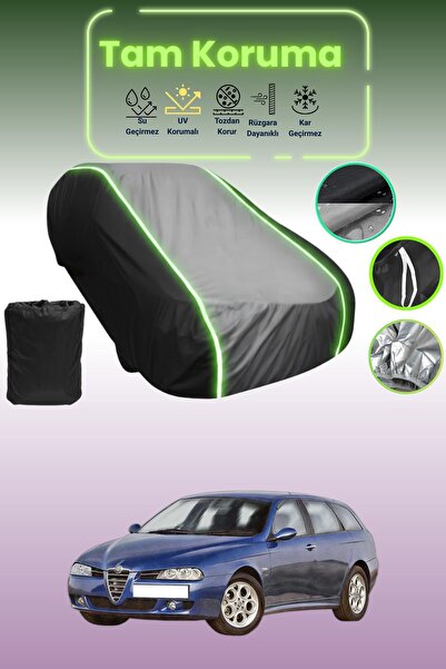 Dokaca Neo غطاء حماية متوافق مع سيارة ألفا روميو 156 سبورت واجن قماش مجدّل باللون الأسود_الرمادي_الأسود النيون