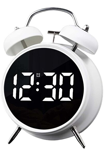 Generic ساعة منبه رقمية LED مع ضوء ليلي - قابلة لإعادة الشحن عبر USB وتعمل بالبطارية، جرس معدني عالي الصوت