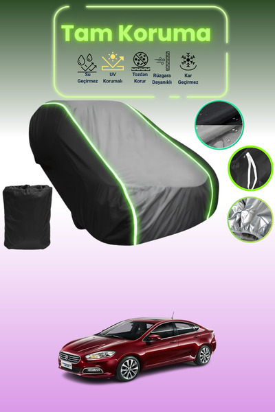 Dokaca Neo غطاء حماية متوافق مع سيارة فيات فياجيو 2013 - 2021 باللون الأسود_الرمادي_الأسود النيون قماش مجدّل