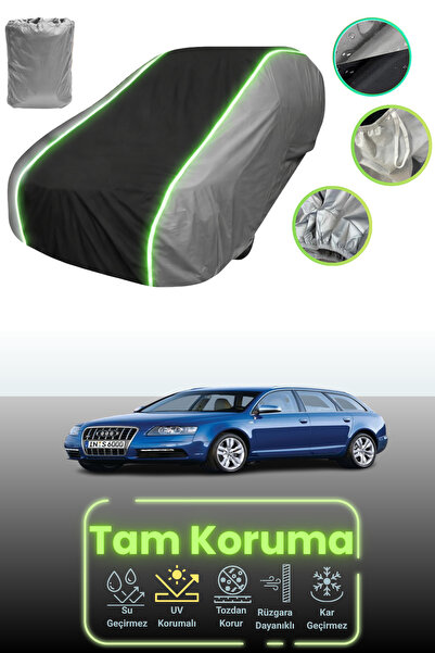 Dokaca Neo غطاء حماية للسيارة باللون الرمادي والأسود والرمادي النيون قماش مجدّل متوافق مع سيارة أودي S6 أفانت 2008 - 2011