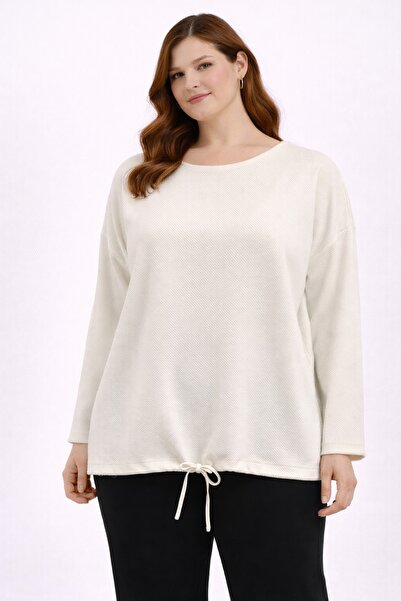 Şans Bluză albă de mărime mare pentru femei, cu șireturi la tivul fustei 65N39294