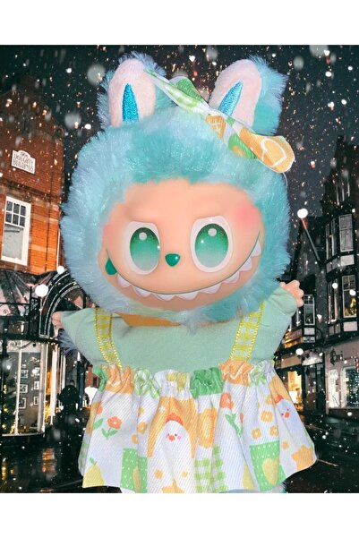 OEM Plush toy keychain - Labubu type - 15 cm - dressed in a colorful dress - green