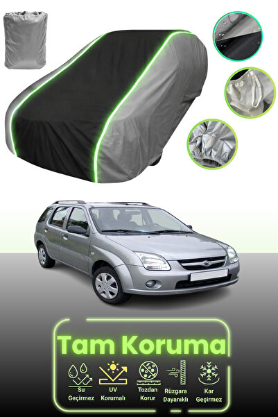 Dokaca Neo غطاء حماية للسيارة باللون الرمادي والأسود والرمادي النيون قماش مجدّل سوزوكي إيجنيس 5 أبواب 2000 - 2003 متوافق مع غطاء حماية السيارة