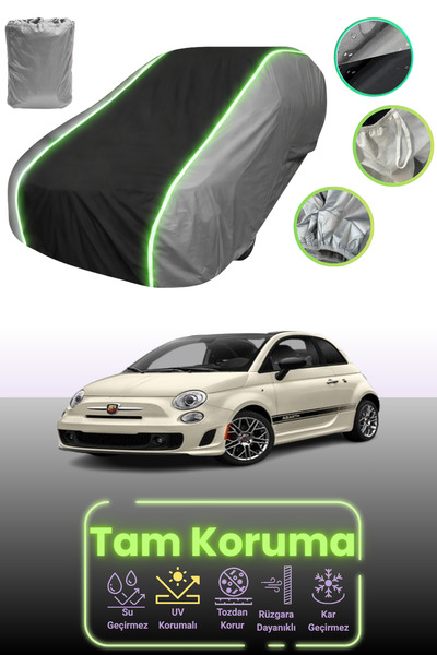 Dokaca Neo غطاء حماية للسيارة باللون الرمادي والأسود والرمادي النيون قماش مجدّل متوافق مع سيارة فيات 500 سي
