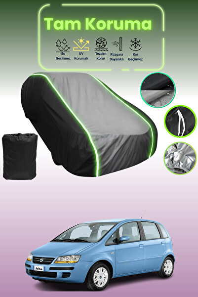 Dokaca Neo غطاء حماية متوافق مع سيارة فيات إيديا 2010 - 2021 باللون الأسود_الرمادي_الأسود النيون قماش مجدّل