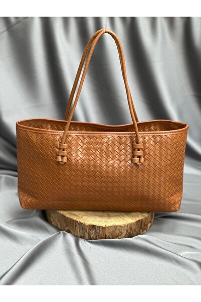 BENAHOLL Women's Bag Safire Knitted Woven Thin Strap Zippered Tote Hand and Shoulder Baguette Bag-Dn106 Tan