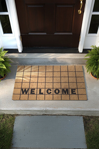 VİTALİHOME Charm Siyah Natürel Welcome Paspas Dış Kapı Paspası Kıl Kapı Önü P...