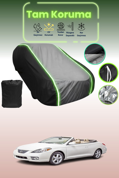 Dokaca Neo غطاء حماية متوافق مع سيارة تويوتا سولارا كابريوليه قماش مجدّل باللون الأسود_الرمادي_الأسود النيون من 2004 إلى 2008