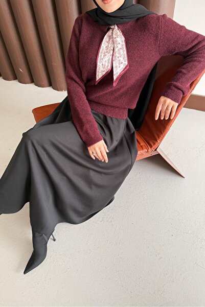 Rimel Moda Espana Şallı Triko Tunik Bordo