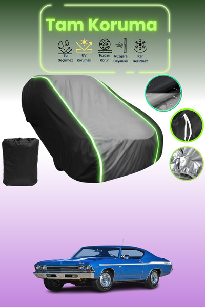 Dokaca Neo غطاء حماية متوافق مع سيارة شيفروليه شيفيل سوبر سبورت قماش مجدّل باللون الأسود_الرمادي_الأسود النيون من عام 1969 إلى عام 1977