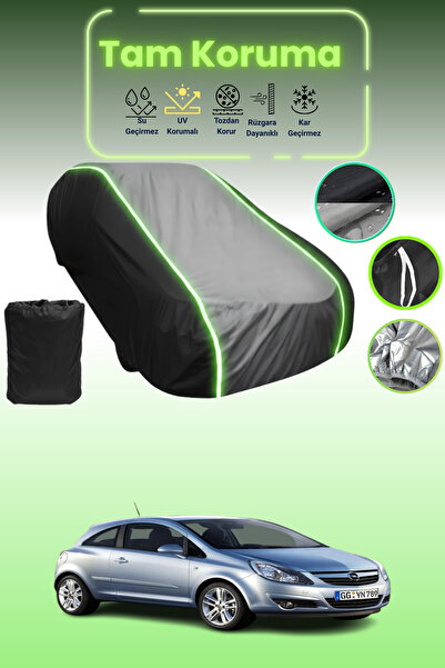 Dokaca Neo غطاء حماية متوافق مع سيارة أوبل كورسا قماش مجدّل ذات 3 أبواب من 2006 إلى 2014، لون أسود_رمادي_أسود نيون