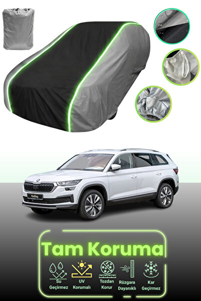 Dokaca Neo غطاء حماية للسيارة باللون الرمادي والأسود والرمادي النيون قماش مجدّل متوافق مع سيارة سكودا كودياك 2