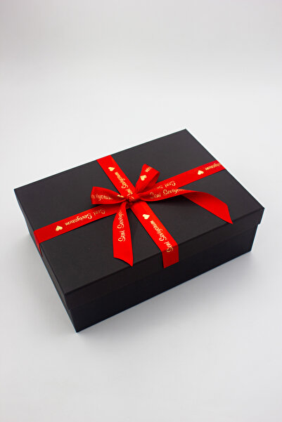 carton box Seni Seviyorum Kurdele Detaylı Hediyelik Siyah Kutu 21x29,8x10 Ser...