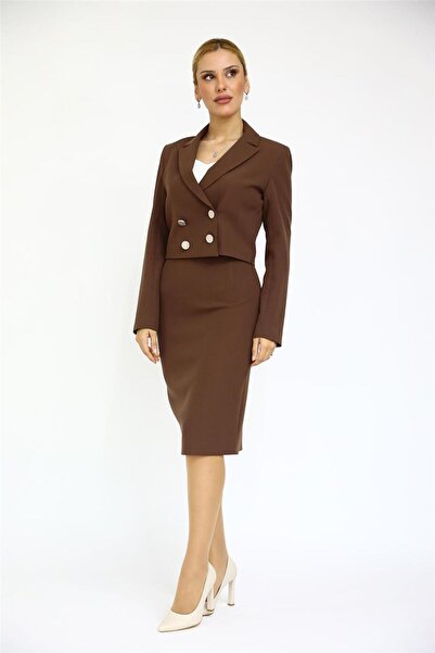 ÖNDER ÖZSOY Buttoned Mini Double-Breasted Jacket & Short Pencil Skirt Women S...