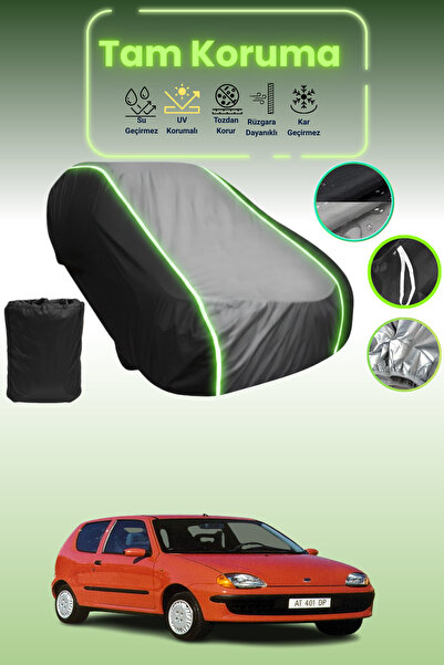 Dokaca Neo غطاء حماية متوافق مع سيارة فيات سيتشينتو قماش مجدّل من 1998 إلى 2001 باللون الأسود_الرمادي_الأسود النيون