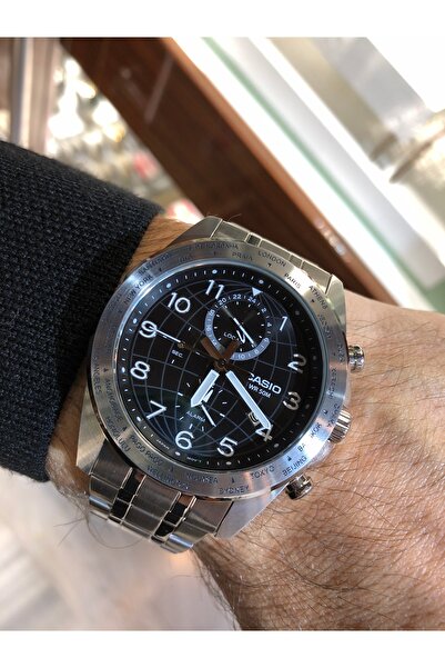 Casio Dual Time Waterproof Men's Wristwatch with Steel Calendar Alarm