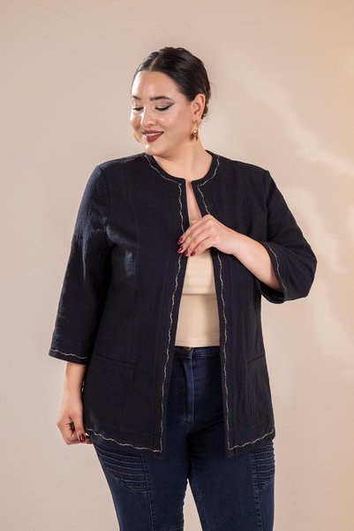 Roxxlen 112159 Jachetă brodată mărime mare, neagră