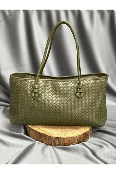 BENAHOLL Women's Bag Safire Knitted Woven Thin Strap Zippered Tote Hand and Shoulder Baguette Bag-Dn106 Khaki