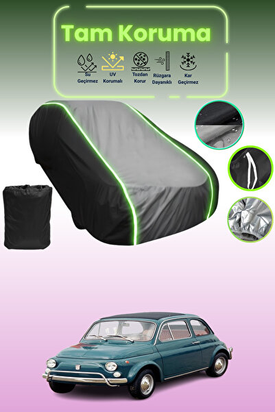 Dokaca Neo غطاء حماية متوافق مع سيارة فيات 500 L/lusso موديلات قماش مجدّل - 1972، لون أسود_رمادي_أسود نيون