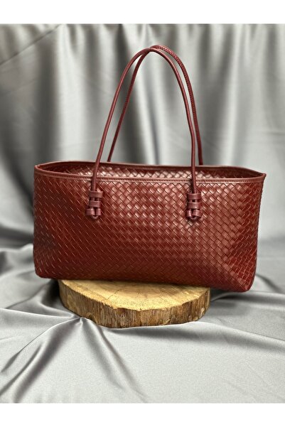 BENAHOLL Women's Bag Safire Knitted Woven Thin Strap Zippered Tote Hand and Shoulder Baguette Bag-Dn106 Burgundy