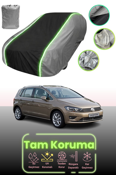Dokaca Neo غطاء حماية للسيارة متوافق مع فولكس فاجن جولف 7 سبورتسفان قماش مجدّل باللون الرمادي والأسود والرمادي النيون