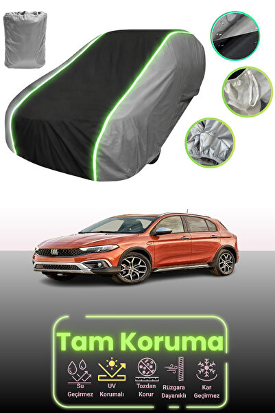 Dokaca Neo غطاء حماية للسيارة باللون الرمادي والأسود والرمادي النيون قماش مجدّل متوافق مع سيارة فيات إيجيا كروس