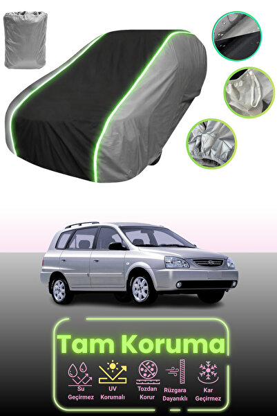 Dokaca Neo غطاء حماية للسيارة باللون الرمادي والأسود والرمادي النيون قماش مجدّل متوافق مع سيارة كيا كارينز 2002 - 2006