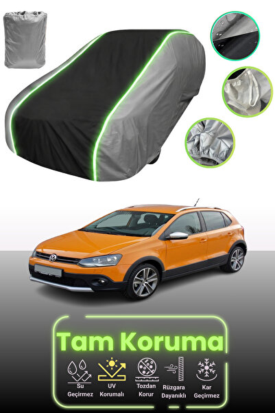 Dokaca Neo غطاء حماية للسيارة باللون الرمادي والأسود والرمادي النيون قماش مجدّل متوافق مع فولكس فاجن كروس بولو 5