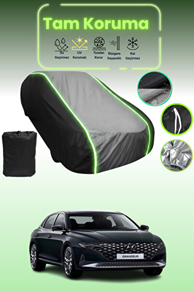 Dokaca Neo غطاء حماية متوافق مع سيارة هيونداي جرانديور/أزيرا قماش مجدّل باللون الأسود_الرمادي_الأسود النيون