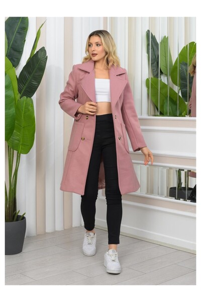 Nuseel Double Breasted Collar Lining Detailed Long Stamp Coat